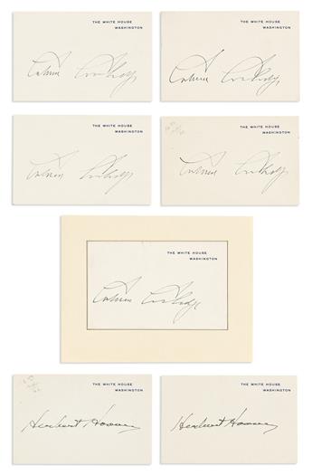 (PRESIDENTS--WHITE HOUSE CARDS.) Group of 14 White House or Executive Mansion cards, each Signed, as President, some additionally dated